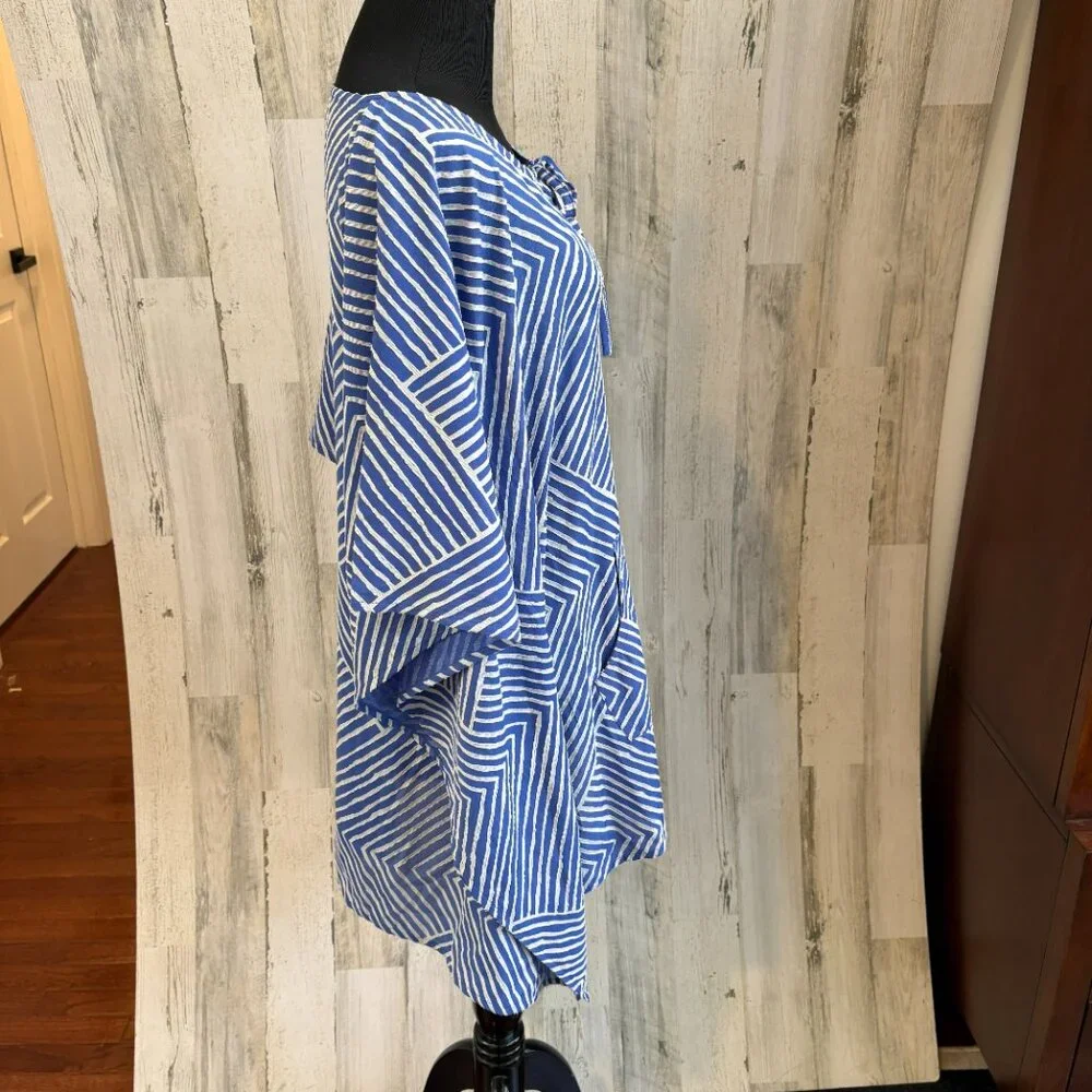 Echo Women's Size Small Tunic Swim Coverup Kimono Sleeves Blue/White